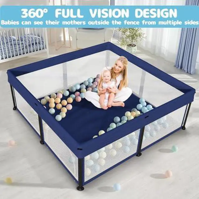Alt view image 3 of 7 - Foldable Baby Playpen with Mat, 50"×50" Collapsible Play Pen for Babies and Toddlers, Indoor & Outdoor Kids Safety Play Pen, Portable Play Yard, Foldable Baby Playpen with 50 Ocean Balls