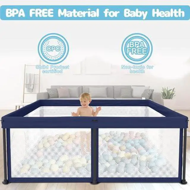 Alt view image 4 of 7 - Foldable Baby Playpen with Mat, 50"×50" Collapsible Play Pen for Babies and Toddlers, Indoor & Outdoor Kids Safety Play Pen, Portable Play Yard, Foldable Baby Playpen with 50 Ocean Balls