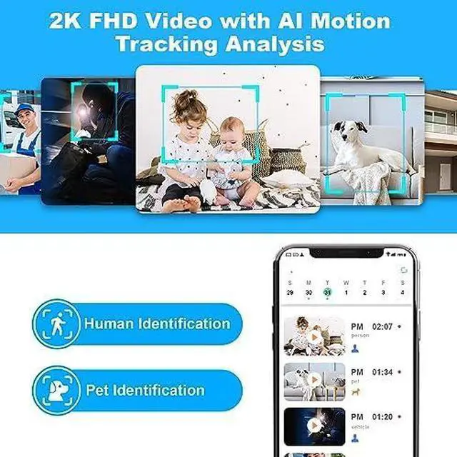 Alt view image 2 of 5 - 2K Pan/Tilt Security Camera, WiFi Indoor Camera for Home Security with AI Motion Detection, Baby/Pet Camera with Phone App, Color Night Vision, 2-Way Audio, 24/7, Siren, TF/Cloud Storage - 2 Pack