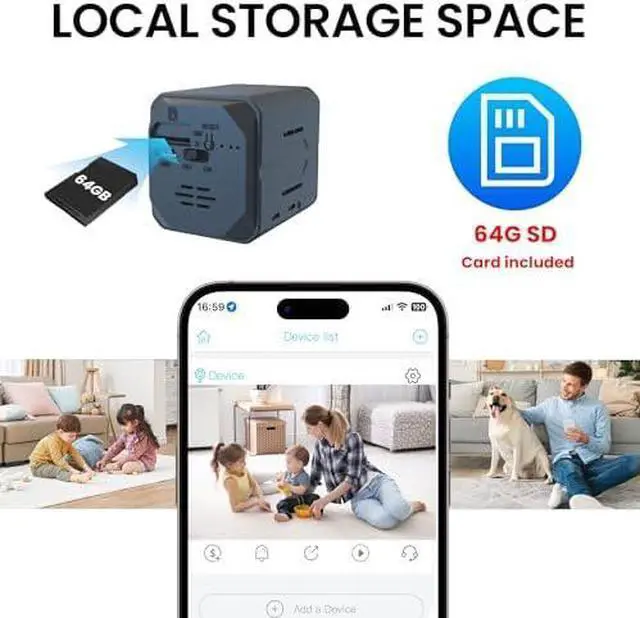 Alt view image 3 of 6 - Security Camera, 2K WiFi Indoor Camera with 64G SD Card, 100 Days Standby Battery Life, Clear Night Vision, AI Motion Detection, Real-Time Record Security Wireless Surveillance Camera