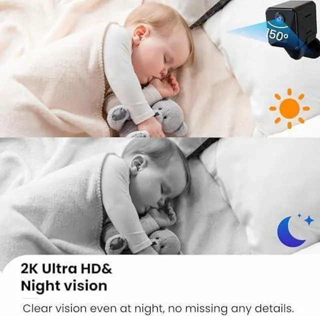Alt view image 4 of 6 - Security Camera, 2K WiFi Indoor Camera with 64G SD Card, 100 Days Standby Battery Life, Clear Night Vision, AI Motion Detection, Real-Time Record Security Wireless Surveillance Camera