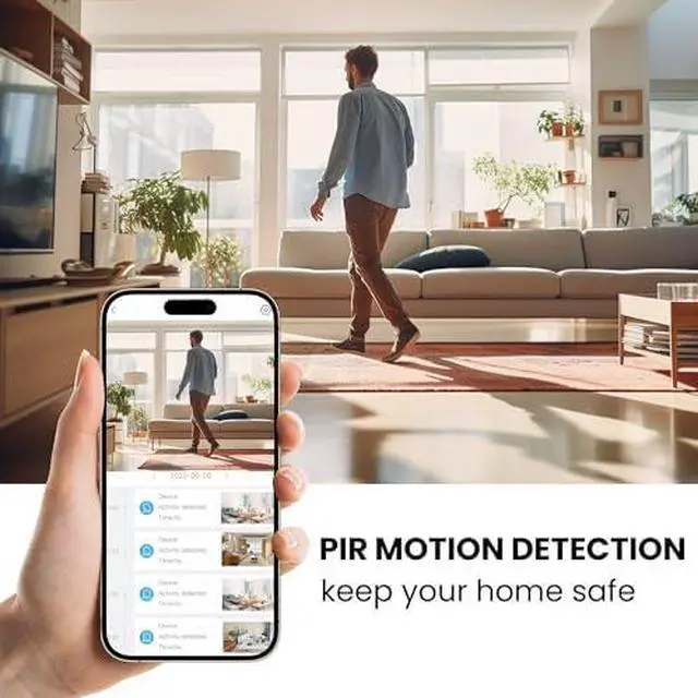 Alt view image 5 of 6 - Security Camera, 2K WiFi Indoor Camera with 64G SD Card, 100 Days Standby Battery Life, Clear Night Vision, AI Motion Detection, Real-Time Record Security Wireless Surveillance Camera