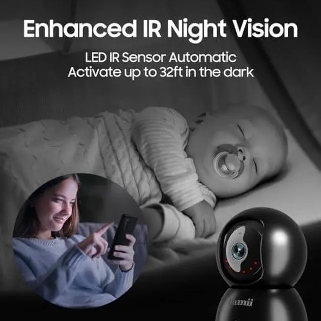 Alt view image 3 of 6 - 2-Pack Indoor Security Cameras, 2K Cameras for Home Security with Night Vision, Baby/Dog/Pet/Elder Camera with Phone App, Auto Tracking, Human/Pet Detection, Cloud&SD Storage