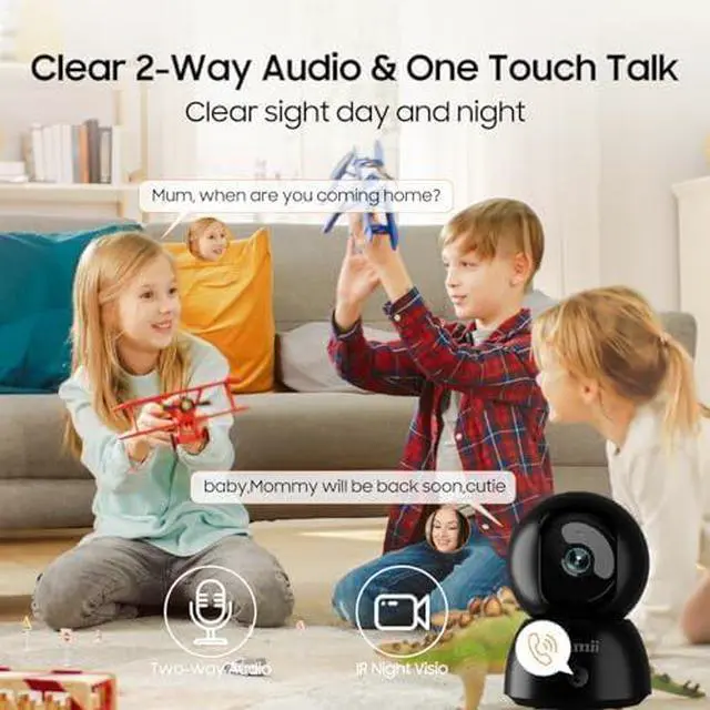 Alt view image 5 of 6 - 2-Pack Indoor Security Cameras, 2K Cameras for Home Security with Night Vision, Baby/Dog/Pet/Elder Camera with Phone App, Auto Tracking, Human/Pet Detection, Cloud&SD Storage