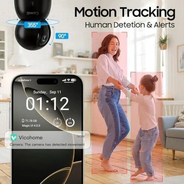Alt view image 6 of 6 - 2-Pack Indoor Security Cameras, 2K Cameras for Home Security with Night Vision, Baby/Dog/Pet/Elder Camera with Phone App, Auto Tracking, Human/Pet Detection, Cloud&SD Storage