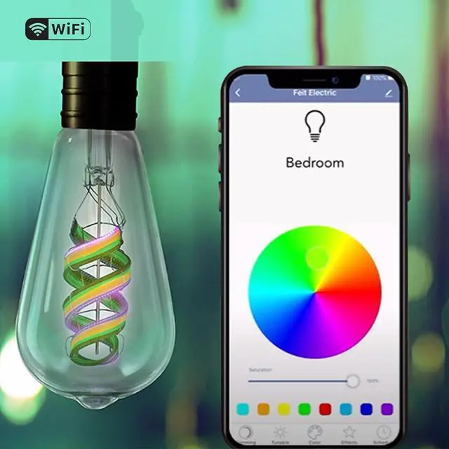 Alt view image 2 of 6 - Electric ST21 Smart Spiral LED Filament Edison Bulb, 60W Equiv, RGBW Color Changing, Dimmable, 2.4GHz Wi-Fi Enabled, Works with Alexa & Google Home, App Control, ST2160/RGBW/FIL/AG/4, 4 Pack