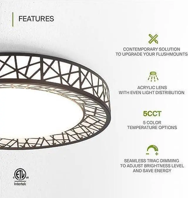 Main image of 16 Inch Smart RGBW Flush Mount Ceiling Light with Remote - Brushed Nickel 28W 120V 2700-6500K Dimmable Ceiling Light Fixture, WiFi App Control RGB Lights, Alexa & Google Assistant - ETL