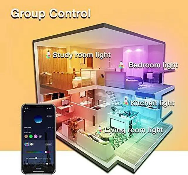 Alt view image 4 of 6 - Tuya Smart Light Bulbs, RGBCW WiFi Color Changing Led Bulbs Compatible with Alexa and Google Home Assistant, A19 E26 9W 800LM Multicolor Led Light Bulb, No Hub Required, Light Bulbs 12 Pack