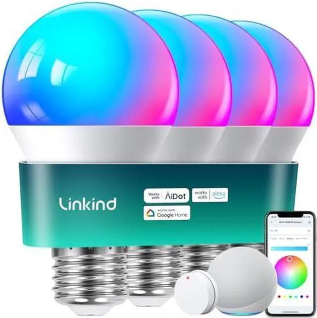 Main image of Smart Light Bulbs, Smart Bulb That Work with Alexa & Google Home, LED Light Bulbs Color Changing, 104 Preset Scene, Music Sync, A19 E26 2.4GHz RGBTW WiFi Bluetooth Light Bulb 60W, 800LM, 4Pack