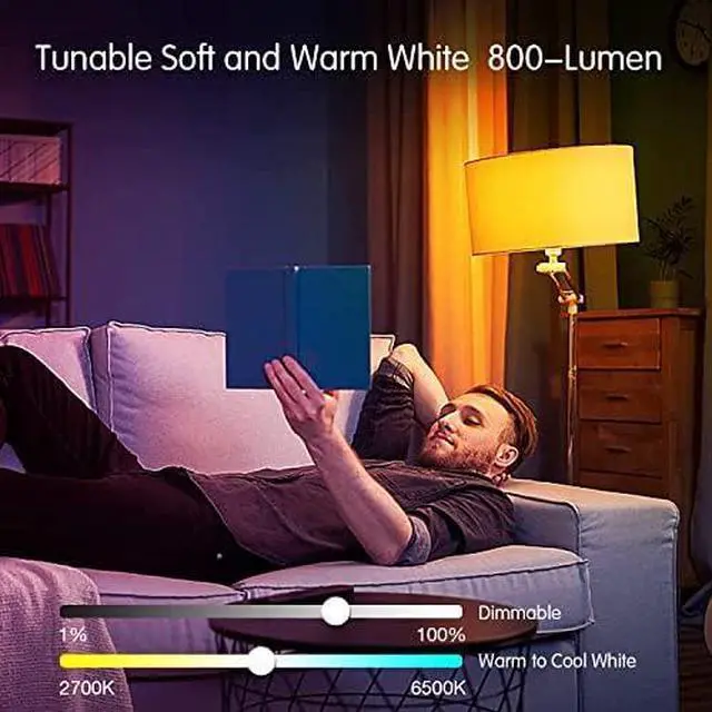 Alt view image 6 of 6 - Smart Light Bulbs, RGBCW WiFi Color Changing Led Bulbs, Smart Bulbs That Work with Alexa & Google Assistant, A19 E26 9W 800LM Multicolor Led Light Bulb, Led Ceiling Fan Light Bulbs, 20 Pack