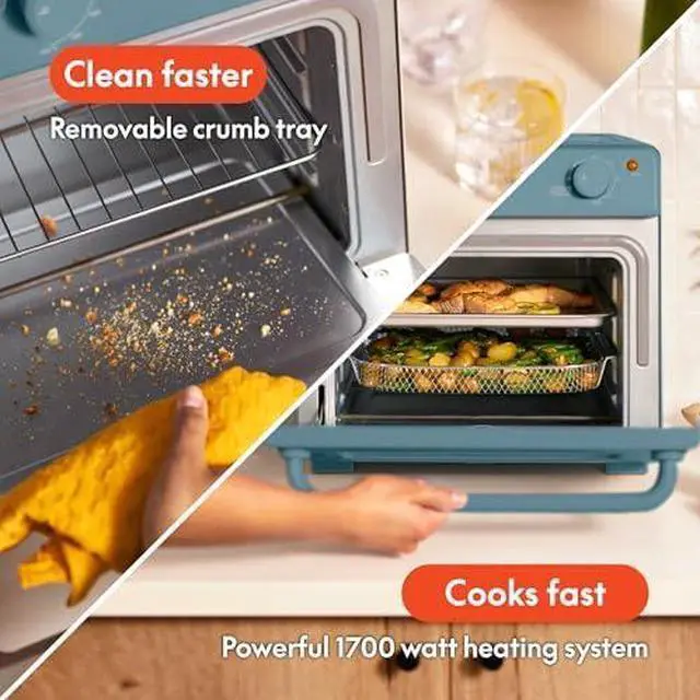Alt view image 3 of 13 - Air Fry Toaster Oven, 7 Preset Cooking Options, Dishwasher-Safe EverGood Coated Trays Included, 60-Minute Auto Shutoff w Audible Timer, Power Indicator Light, 1700 Watt, Oatmilk