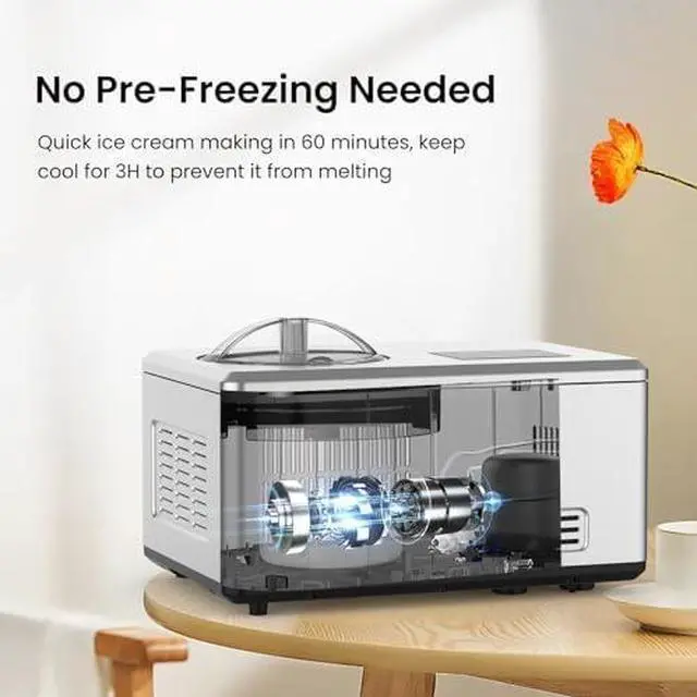 Main image of 1.6 Quart Ice Cream Maker Machine with Built-in Compressor, Fully Automatic and No Pre-freezing, Frozen Yogurt, Keep-cooling and Timer, Stainless Steel