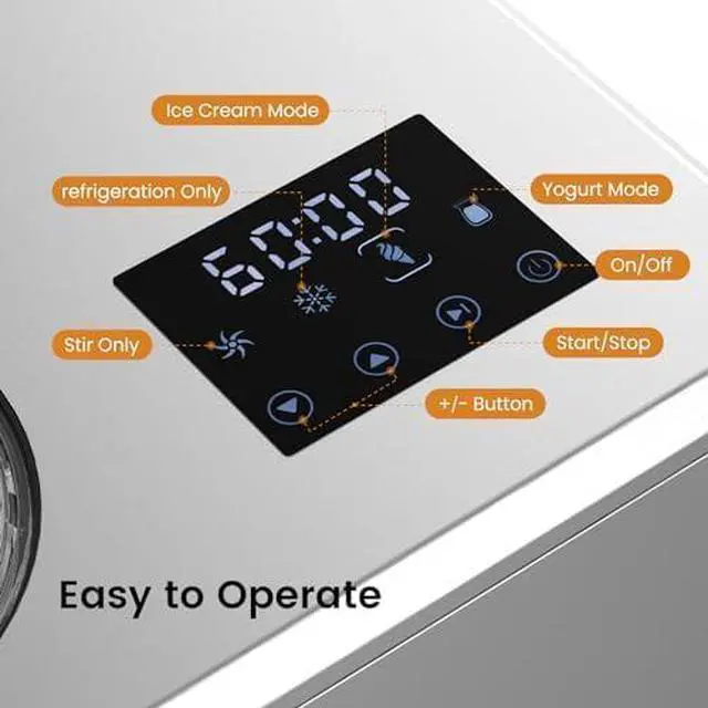 Alt view image 5 of 13 - 1.6 Quart Ice Cream Maker Machine with Built-in Compressor, Fully Automatic and No Pre-freezing, Frozen Yogurt, Keep-cooling and Timer, Stainless Steel