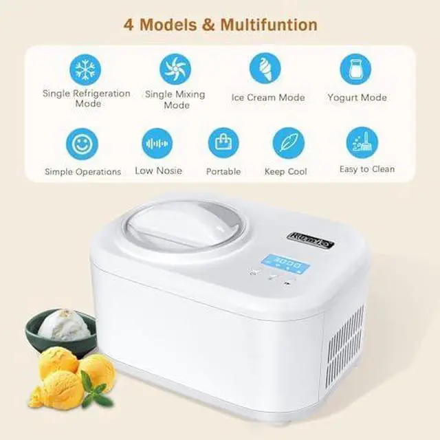 Alt view image 2 of 13 - Ice Cream Maker with Compressor, No Pre-Freezing, 4 Modes Ice Cream Maker Machine with LCD Display, Timer (1.25 Quart)