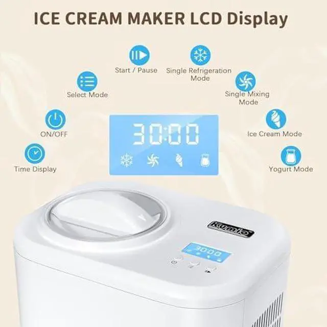 Alt view image 4 of 13 - Ice Cream Maker with Compressor, No Pre-Freezing, 4 Modes Ice Cream Maker Machine with LCD Display, Timer (1.25 Quart)