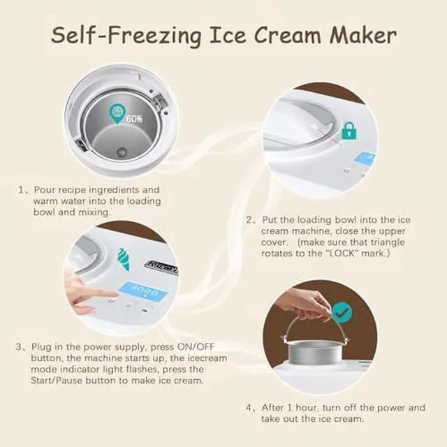 Alt view image 5 of 13 - Ice Cream Maker with Compressor, No Pre-Freezing, 4 Modes Ice Cream Maker Machine with LCD Display, Timer (1.25 Quart)
