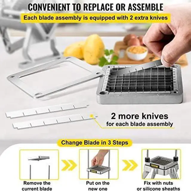 Alt view image 4 of 12 - Commercial Vegetable Chopper w/ 4 Replacement Blades, Stainless Steel French Fry Cutter Potato Dicer & Fruit Slicer for Restaurants & Home Kitchen