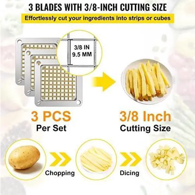 Alt view image 3 of 12 - Commercial Vegetable Chopper w/ 4 Replacement Blades, Stainless Steel French Fry Cutter Potato Dicer & Fruit Slicer for Restaurants & Home Kitchen