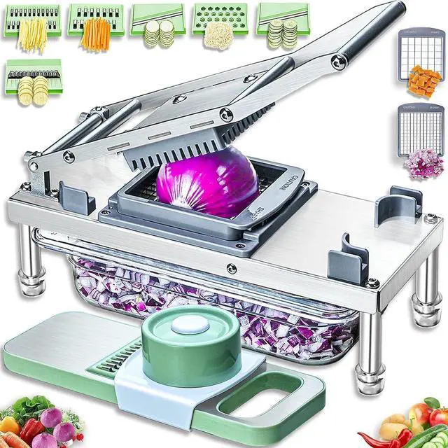 Main image of Stainless steel Vegetable Chopper, Veggie Chopper With 8 Blades, Onion Dicer with Container, Food Cutter & Grater Mandoline Slicer