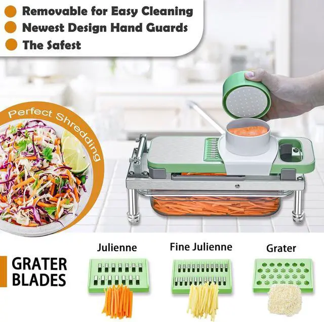 Alt view image 4 of 13 - Stainless steel Vegetable Chopper, Veggie Chopper With 8 Blades, Onion Dicer with Container, Food Cutter & Grater Mandoline Slicer