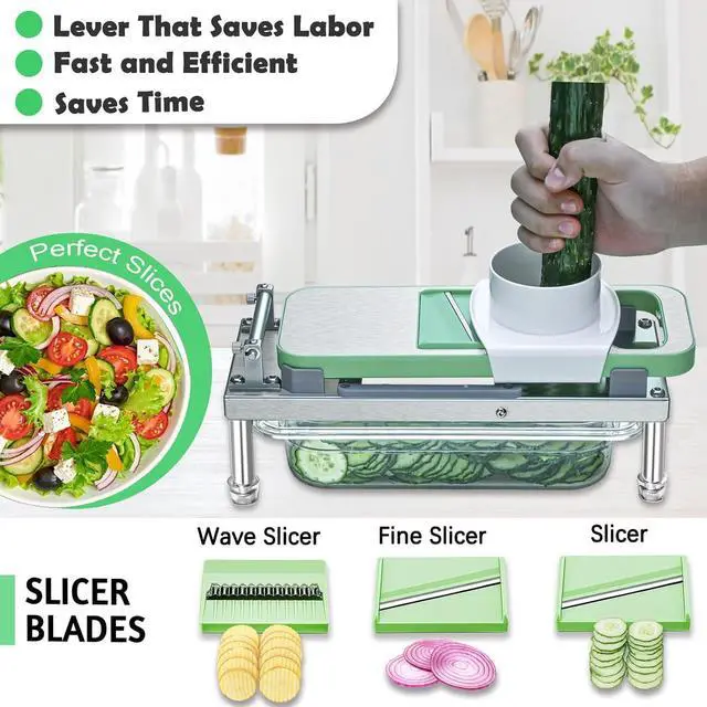 Alt view image 3 of 13 - Stainless steel Vegetable Chopper, Veggie Chopper With 8 Blades, Onion Dicer with Container, Food Cutter & Grater Mandoline Slicer