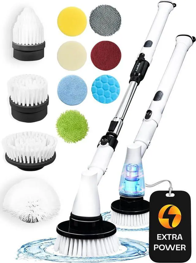 Main image of Electric Spin Scrubber Cordless - Bathroom Scrubber with 11 Replaceable Heads - Long Handle Electric Cleaning Brush