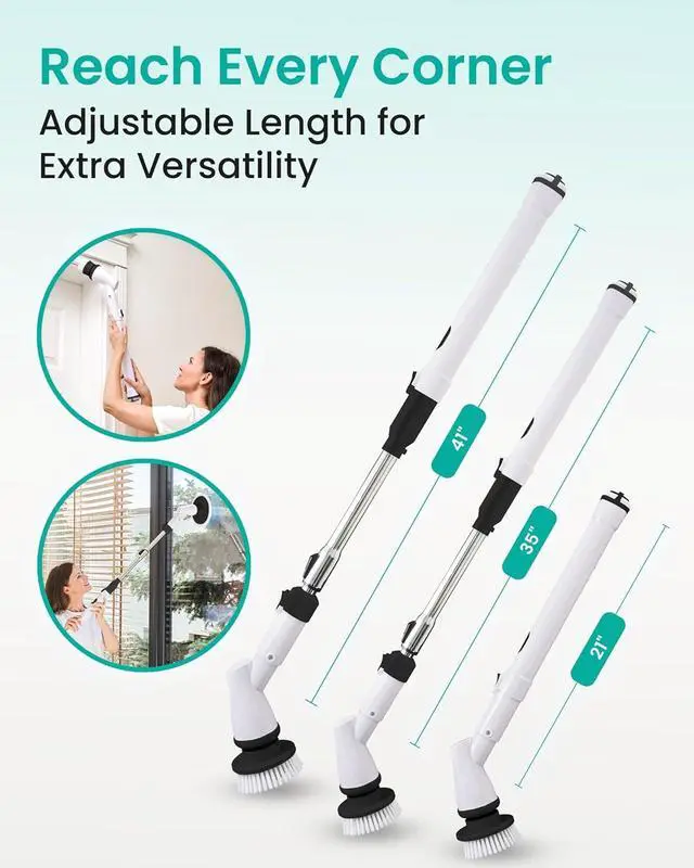 Alt view image 5 of 12 - Electric Spin Scrubber Cordless - Bathroom Scrubber with 11 Replaceable Heads - Long Handle Electric Cleaning Brush