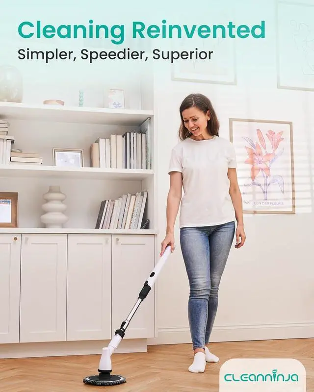 Alt view image 6 of 12 - Electric Spin Scrubber Cordless - Bathroom Scrubber with 11 Replaceable Heads - Long Handle Electric Cleaning Brush