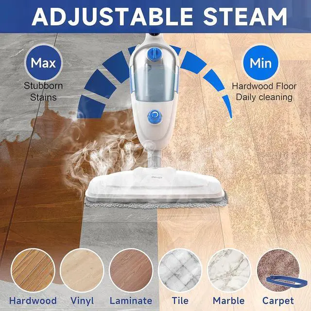 Alt view image 5 of 13 - Steam Mop for Floor Cleaning, 10in1 Multi Purpose Handheld Steamer Cleaner Detachable for Vinyl, Laminate, Carpet, Tile Hard Floor Grout w/ 2 pad, 23ft Cord, 15oz Tank, Adjustable Steam & Height