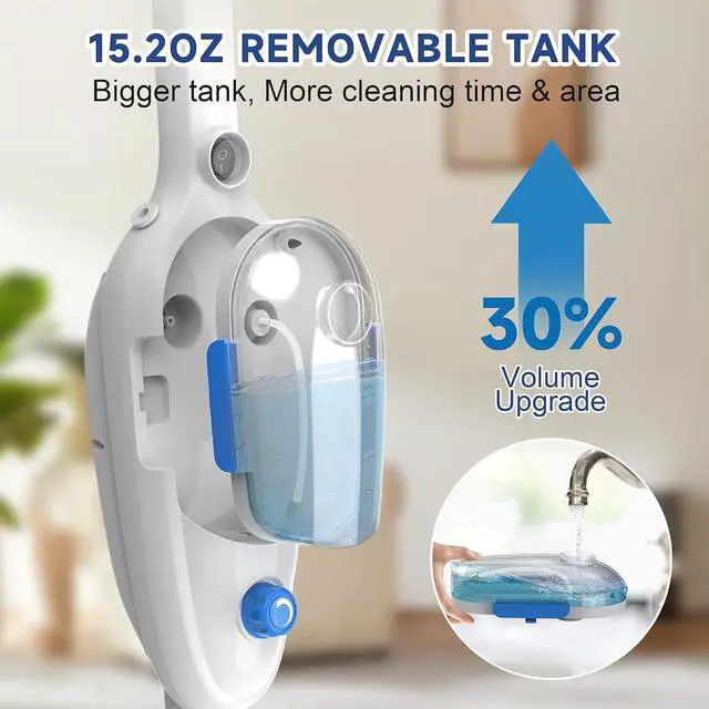Alt view image 6 of 13 - Steam Mop for Floor Cleaning, 10in1 Multi Purpose Handheld Steamer Cleaner Detachable for Vinyl, Laminate, Carpet, Tile Hard Floor Grout w/ 2 pad, 23ft Cord, 15oz Tank, Adjustable Steam & Height