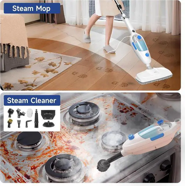 Alt view image 2 of 13 - Steam Mop for Floor Cleaning, 10in1 Multi Purpose Handheld Steamer Cleaner Detachable for Vinyl, Laminate, Carpet, Tile Hard Floor Grout w/ 2 pad, 23ft Cord, 15oz Tank, Adjustable Steam & Height
