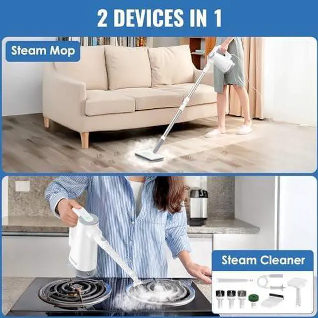Alt view image 2 of 14 - Steam Mop with Detachable Handheld Steam Cleaner for Home and Floor Cleaning, 10-in-1 Multi-purpose Attachments & 2 Pads, Powerful Steamer for Floors, Hardwood, Tiles,Grout,Windows,Kitchen,Bath