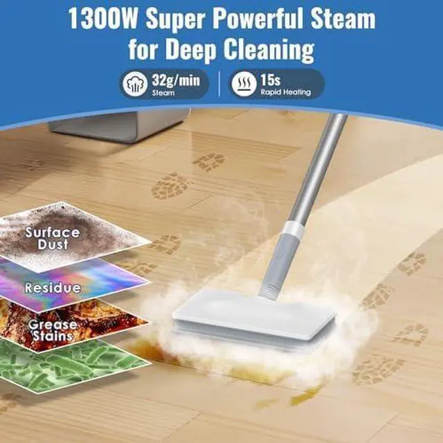 Alt view image 3 of 14 - Steam Mop with Detachable Handheld Steam Cleaner for Home and Floor Cleaning, 10-in-1 Multi-purpose Attachments & 2 Pads, Powerful Steamer for Floors, Hardwood, Tiles,Grout,Windows,Kitchen,Bath