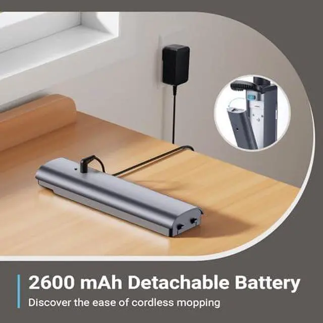 Alt view image 3 of 12 - Electric Mop, Floor Scrubber Electric Spin with LED Headlight, Rechargeable Dust Cordless Dual-Motor, Spray Mop for Hardwood Floor, Clean up to 2350 ft², 46dB Quiet, Gray-4 Pads