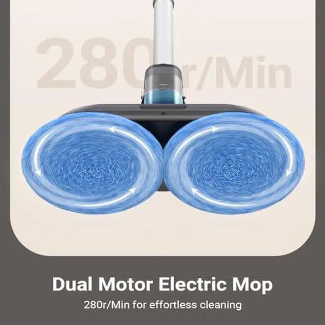 Alt view image 4 of 12 - Electric Mop, Floor Scrubber Electric Spin with LED Headlight, Rechargeable Dust Cordless Dual-Motor, Spray Mop for Hardwood Floor, Clean up to 2350 ft², 46dB Quiet, Gray-4 Pads