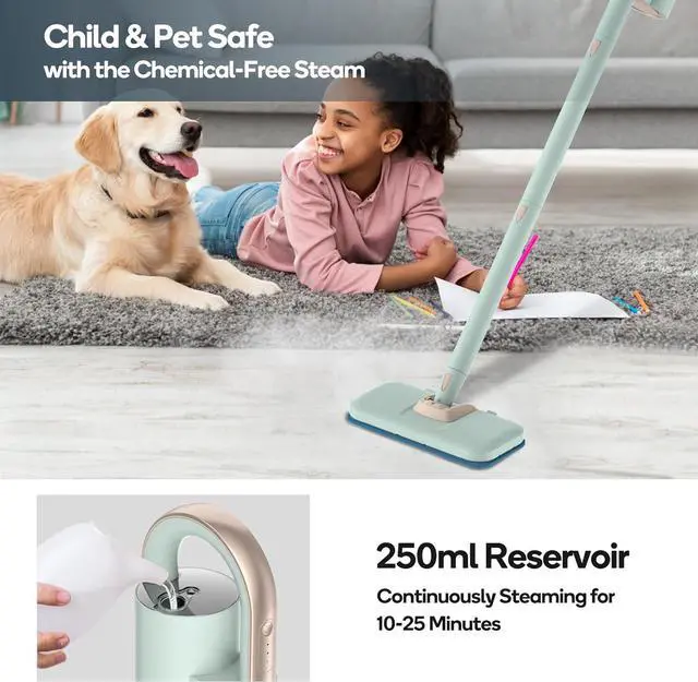 Alt view image 3 of 14 - Steam Mop & Detachable Handheld Cleaner, 250ml 1200W Powerful Floor Steamer, 3 Adjustable Levels for Carpet Laminate Hardwood Grout, Carpet Glider, 7 Multi-purpose Accessories & 2 Pads