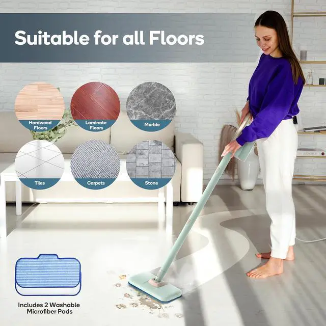 Alt view image 6 of 14 - Steam Mop & Detachable Handheld Cleaner, 250ml 1200W Powerful Floor Steamer, 3 Adjustable Levels for Carpet Laminate Hardwood Grout, Carpet Glider, 7 Multi-purpose Accessories & 2 Pads