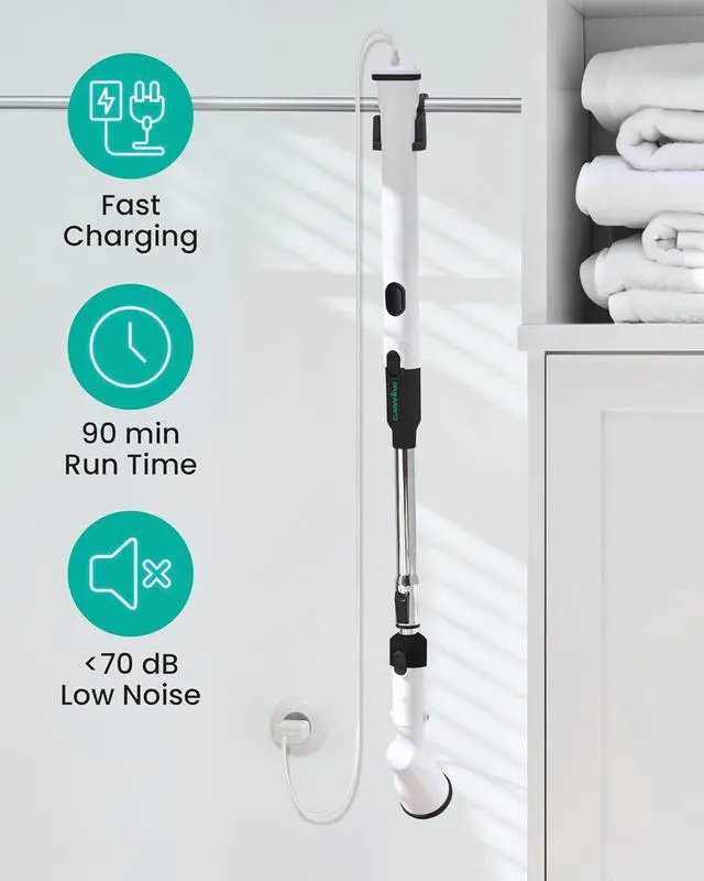 Alt view image 4 of 12 - Electric Spin Scrubber Cordless - Bathroom Scrubber with 11 Replaceable Heads - Long Handle Electric Cleaning Brush