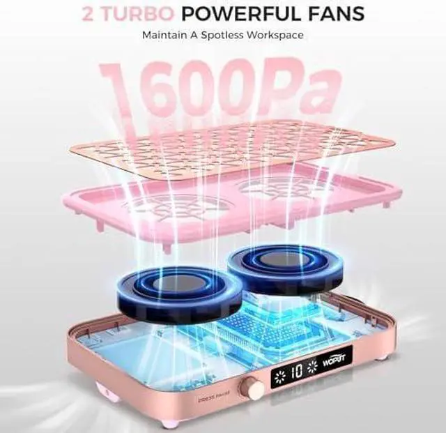 Alt view image 2 of 13 - Professional Nail Dust Collector, 1600PA Portable, 10 Speeds, Disposable Filter Papers (30 Pcs), Matte White, Modern, Lightweight, Nail Vacuum for Home & Salon-White