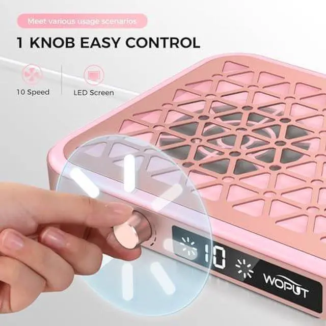 Alt view image 4 of 13 - Professional Nail Dust Collector, 1600PA Portable, 10 Speeds, Disposable Filter Papers (30 Pcs), Matte White, Modern, Lightweight, Nail Vacuum for Home & Salon-White