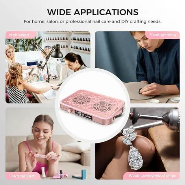 Alt view image 6 of 13 - Professional Nail Dust Collector, 1600PA Portable, 10 Speeds, Disposable Filter Papers (30 Pcs), Matte White, Modern, Lightweight, Nail Vacuum for Home & Salon-White