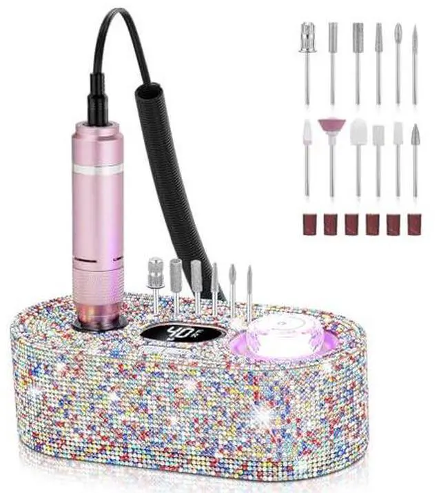 Main image of Nail Drill Electric File: DEDNMSCA Sparkly Professional Nail Drill Kit, 40000RPM E-file Machine with USB LED Light and 12 Drill Bits for Acrylic Nail Remove Gel Polish Manicure for Salon Home, Diamond