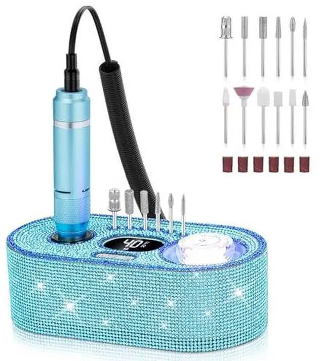 Alt view image 7 of 13 - Nail Drill Electric File: DEDNMSCA Sparkly Professional Nail Drill Kit, 40000RPM E-file Machine with USB LED Light and 12 Drill Bits for Acrylic Nail Remove Gel Polish Manicure for Salon Home, Diamond