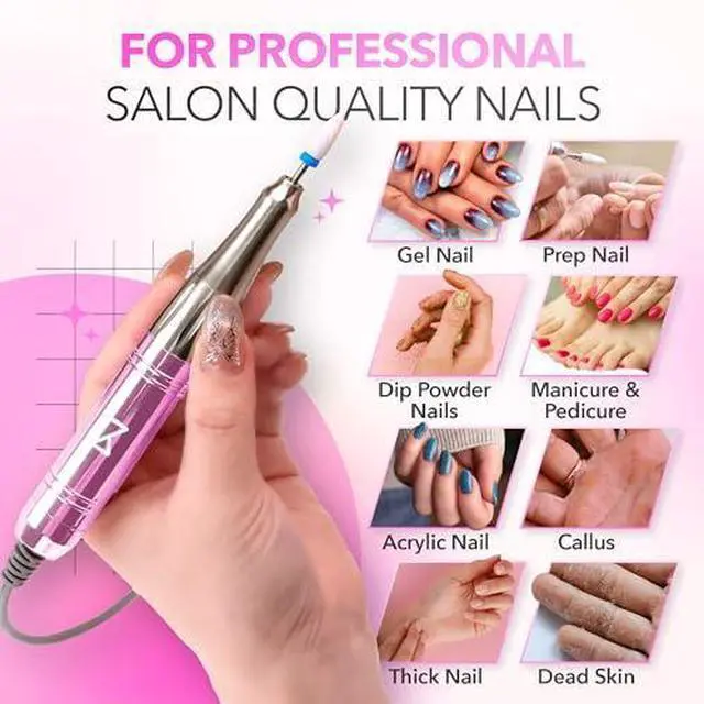 Alt view image 4 of 14 - Professional Nail Drill Machine - Coreless 2-in-1 Nail File - Electric, Cordless, 35000 RPM, HD Display - Electric Nail Drill for Professional & Home Use (Metallic Gold)