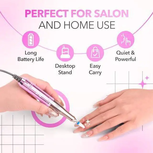 Alt view image 5 of 14 - Professional Nail Drill Machine - Coreless 2-in-1 Nail File - Electric, Cordless, 35000 RPM, HD Display - Electric Nail Drill for Professional & Home Use (Metallic Gold)