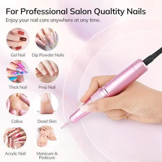 Alt view image 2 of 14 - Electric Nail Drill Machine, Professional 35000RPM Nail File Cordless Rechargeable Nail Efile for Acrylic Gel Nails, Manicure Pedicure Polishing Shape Tools for Salon Home Use-Purple
