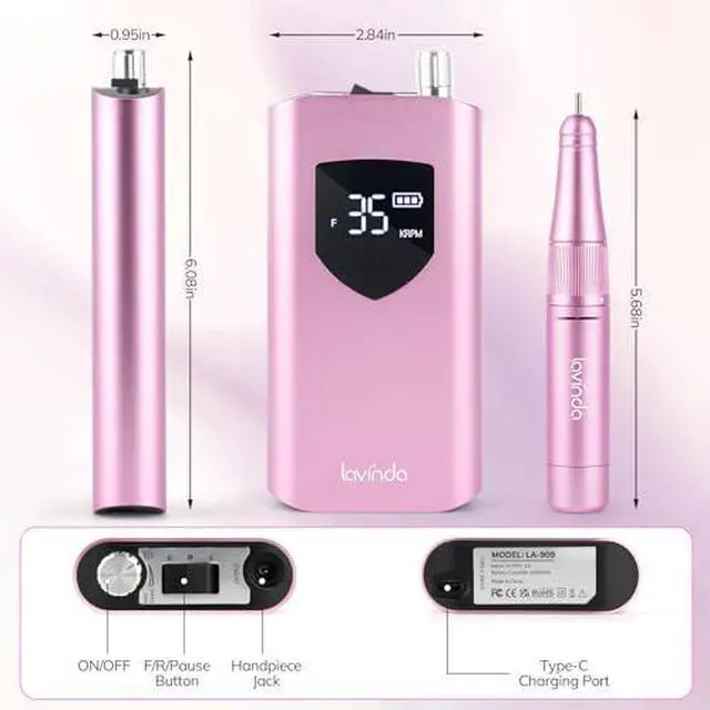 Alt view image 4 of 14 - Electric Nail Drill Machine, Professional 35000RPM Nail File Cordless Rechargeable Nail Efile for Acrylic Gel Nails, Manicure Pedicure Polishing Shape Tools for Salon Home Use-Purple