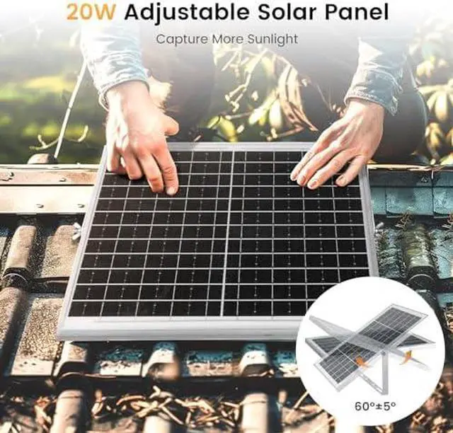 Alt view image 2 of 11 - Solar Powered Fan Pro w 6000mAh Battery Run Day/Night, 9.5" Exhaust Fan+ 20W Solar Panel for Greenhouse Air Cooling Circulation with 16Ft On/Off Cable, Intake for Shed, Chicken Coop