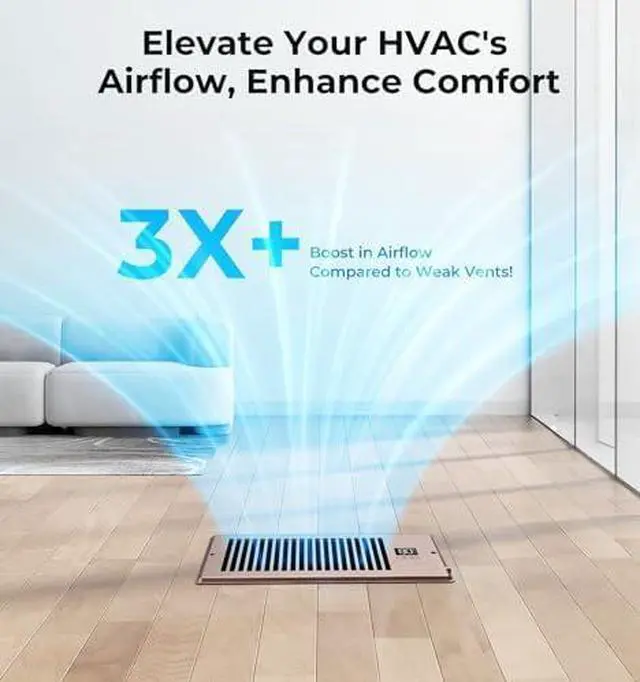 Alt view image 3 of 14 - Quiet Register Booster Fan Fits 4" x 10" (DUCT OPENING CUTOUT), 10-Speed Smart Heating Cooling AC Vent Booster Fan w/Remote Control & Thermostat Control (Vertical Grille - White) - Corded