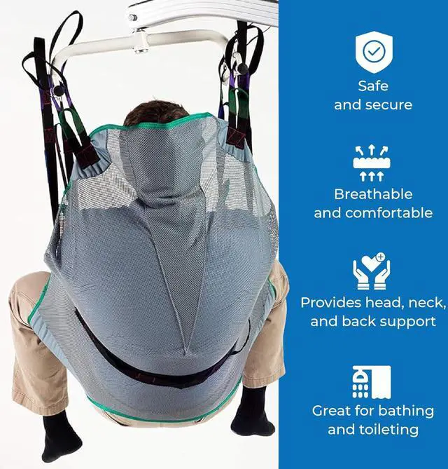 Alt view image 4 of 7 - Full Body Divided Leg Sling - Easy-to-Wash Mesh Fabric for Bathing and Toileting - Comfy Safe Lifting for The Elderly and Non-Weight Bea - Small, 165lb. Maximum Carrying Capacity
